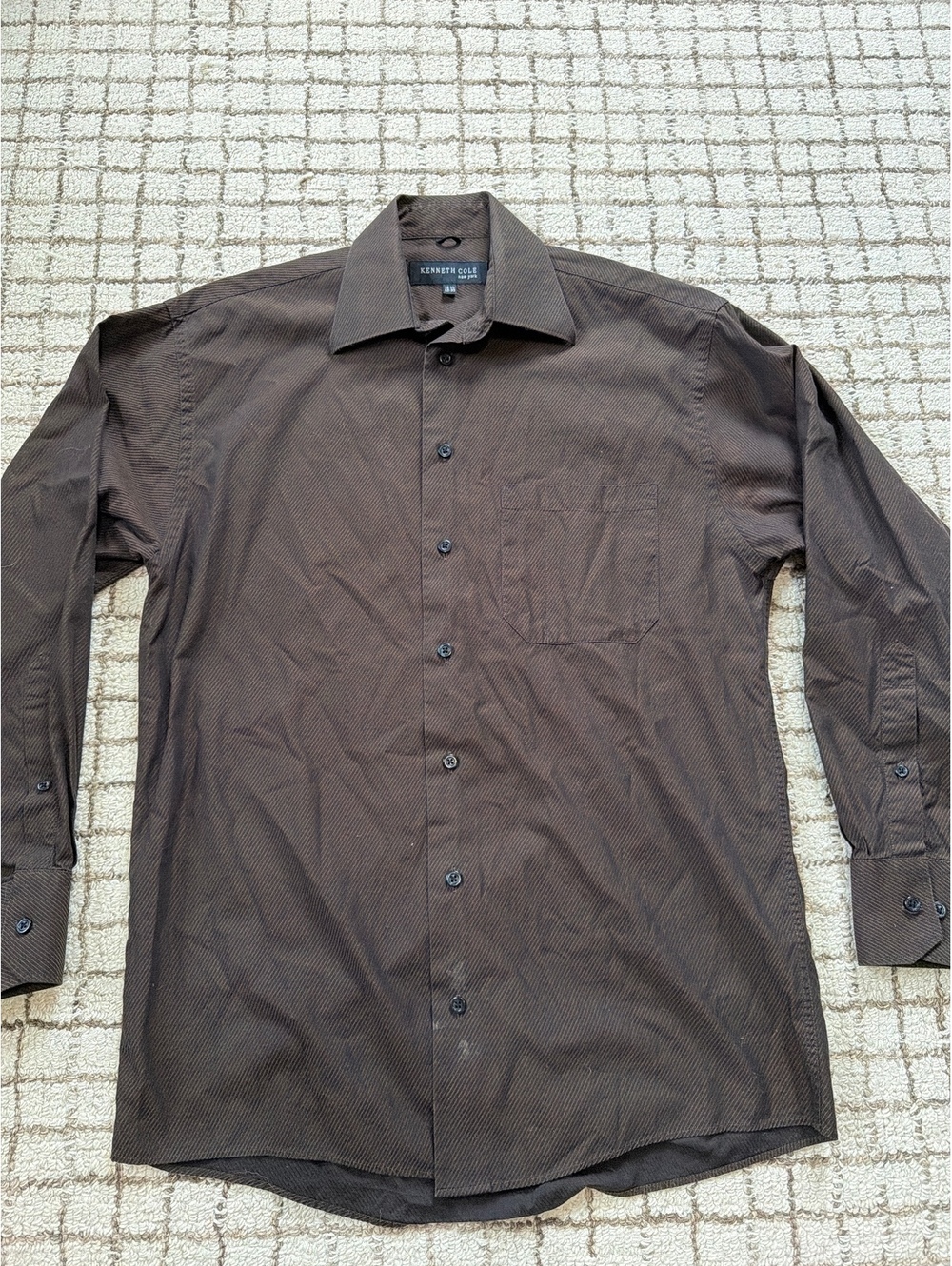 Kenneth Cole Men's Brown Button-Up Shirt Size 14.5 32-33 Dark Academia Business